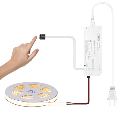 LETARON Tira de Luces LED COB 24V, Tira de LED, 480 LED/M, Super Brillante Alto Lumen 3000K Blanco Cálido 3m, Regulable con Cinta 3M, Fuente de Alimentación UL de 30W, INTERRUPTOR TÁCTIL para Dormitorio, Hogar, Cocina DIY