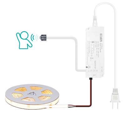 LETARON COB LED Strip Light 24V LED Tape Light,480 pcs/M LEDs,Super Bright High Lumen 3000K Warm White 3m,Dimmable con 3M Tape,30W UL Power Supply,PIR SWITCH para el dormitorio, el hogar, la cocina DIY