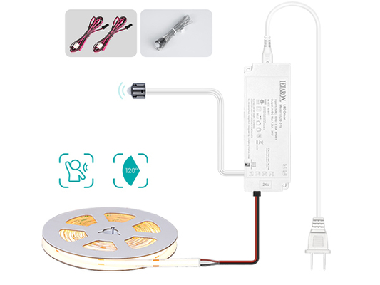 LETARON COB LED Strip Light 24V LED Tape Light,480 pcs/M LEDs,Super Bright High Lumen 3000K Warm White 3m,Dimmable con 3M Tape,30W UL Power Supply,PIR SWITCH para el dormitorio, el hogar, la cocina DIY