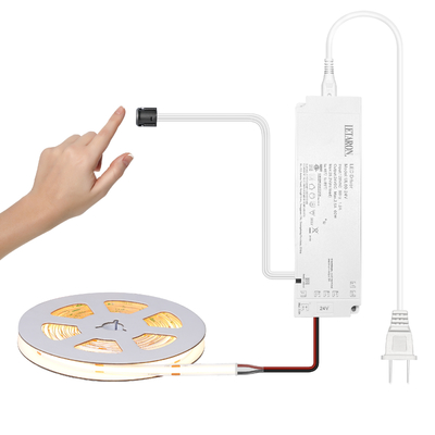 LETARON COB LED Strip Light 24V LED Tape Light,480 pcs/M LEDs,Super Bright High Lumen 3000K Warm White 5m,Dimmable con cinta de 5M,60W UL Power Supply,Touch SWITH para el dormitorio, el hogar, la cocina DIY